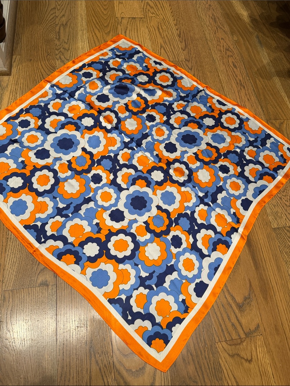 Floral Print Square Scarf - Orange, Blue, White